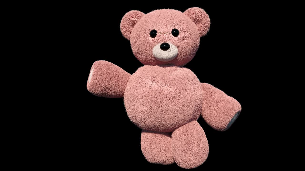 알파 스크린에서 춤을 추는 테디 베어, 장난감 베어, 발렌타인 데이의 애니메이션, 생일, 알파 채널