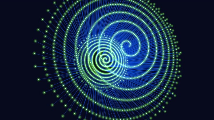 Mesmerizing spiral blue and green vortex on black background