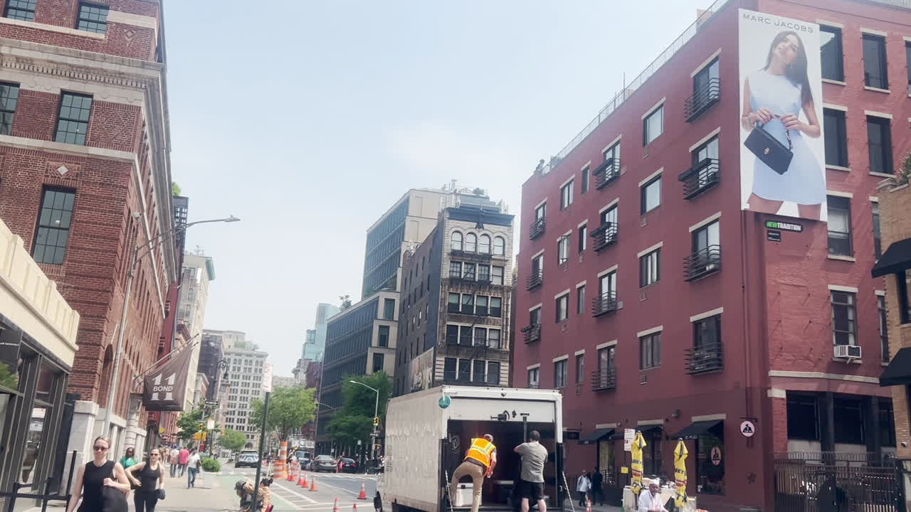 Urban New York street with delivery truck