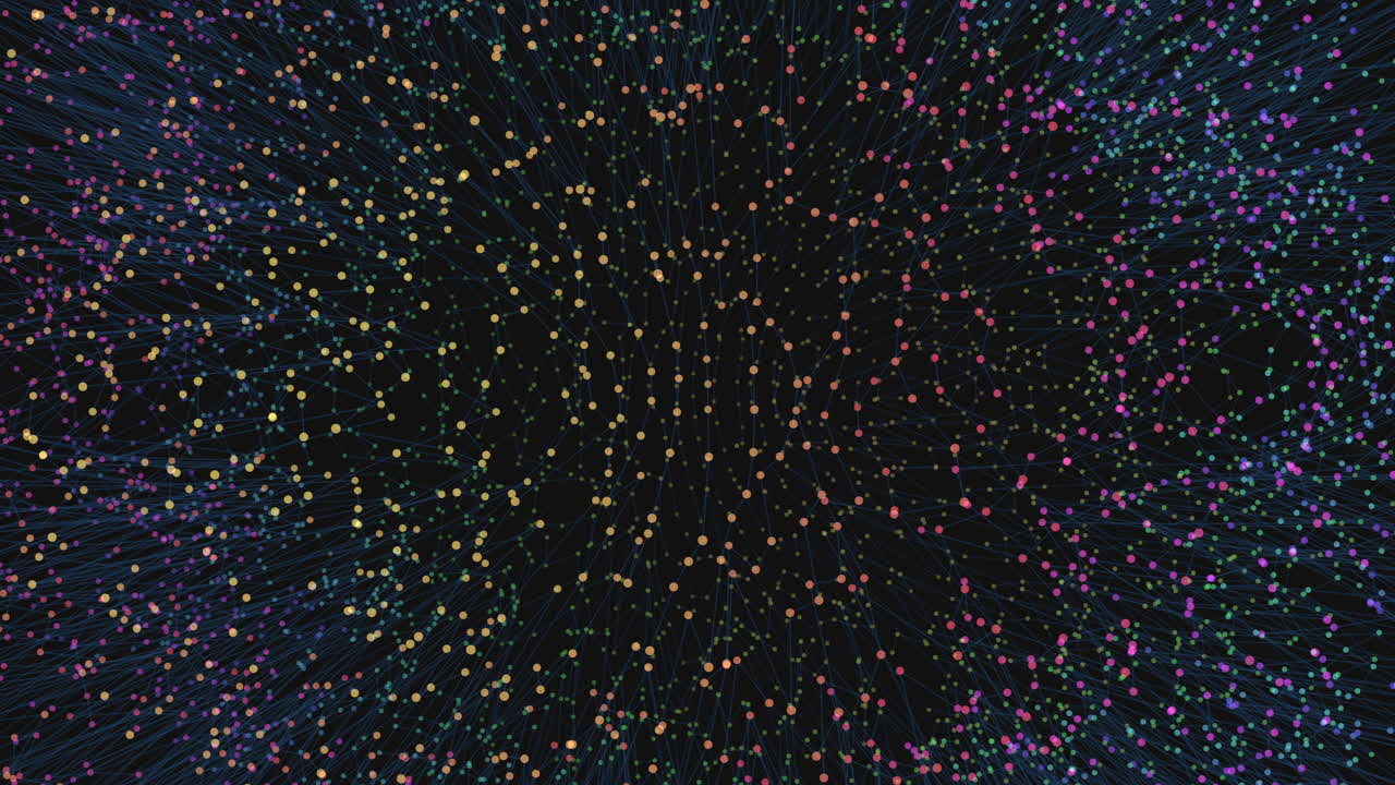 파란색, 초록색, 노란색, 빨간색 점 들 의 활기찬 배열