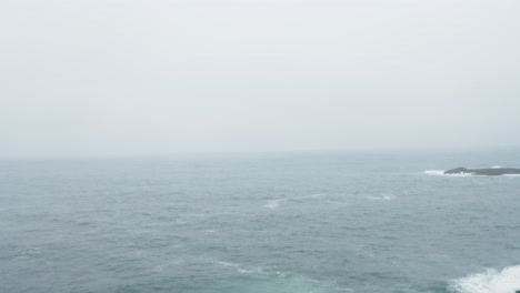 Seagull-flying-by-the-rocky-mountain-shoreline-of-Portugal---aerial