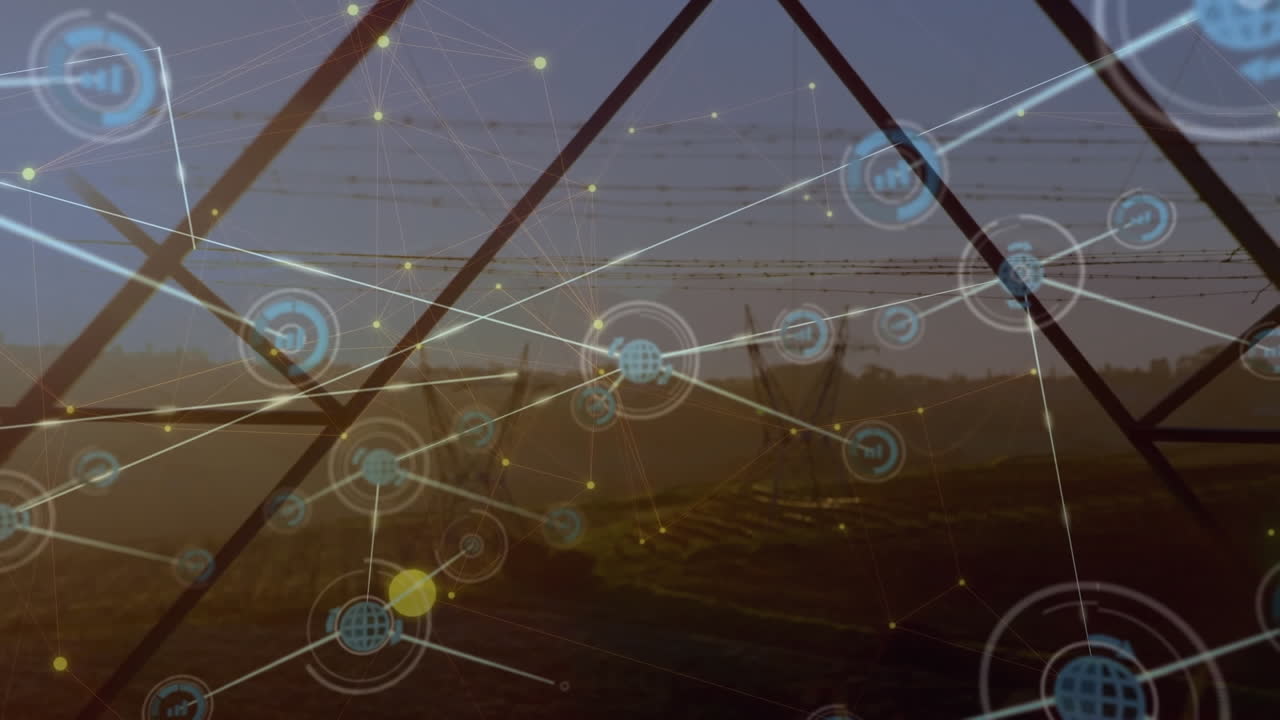 전기 기둥을 통해 연결 네트워크의 애니메이션