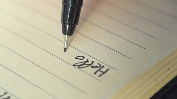 Writing in a notebook. Macro. Detail