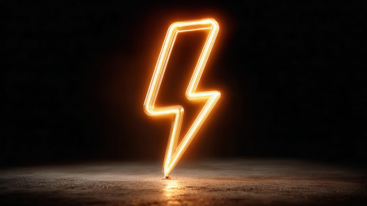 Illuminated Neon Lightning Bolt: A Striking Visual Symbolizing Energy and Power in a Dark Atmosphere, Perfect for Creative Design and Inspiration