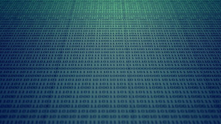 Scrolling blue and green binary code
