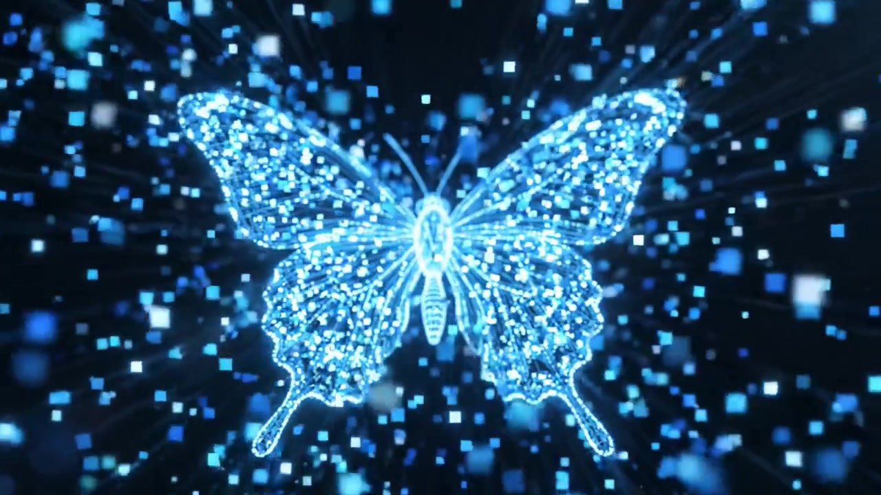 Digital Transformation of Nature: A Mesmerizing Display of a Glowing, Wireframe Butterfly Captured in Stunning Visuals with Futuristic Aesthetic and Enchanting Movement