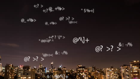 animation of data processing over cityscape at night