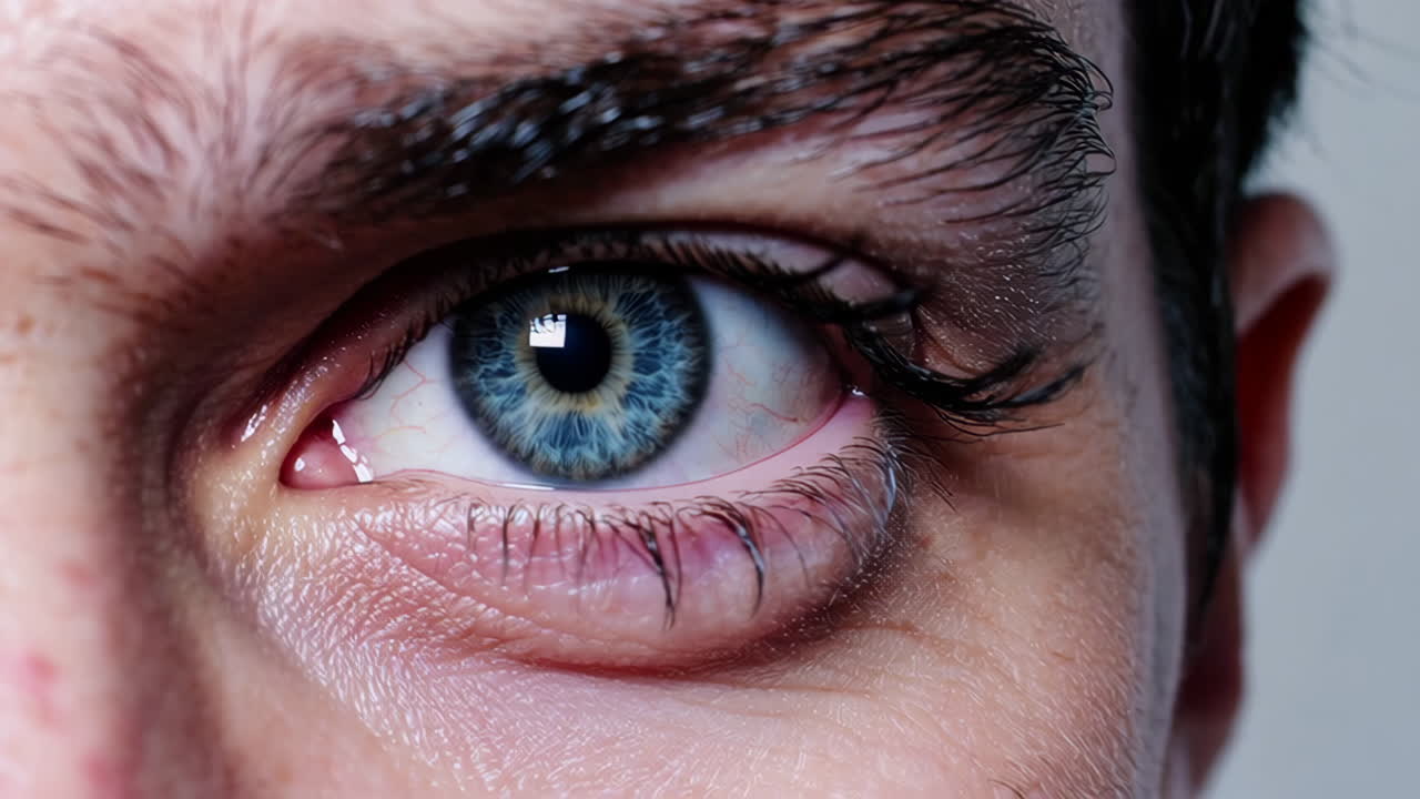 Close-up of a man's blue eye