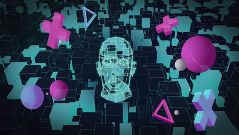 animación de formas y humano digital sobre fondo negro