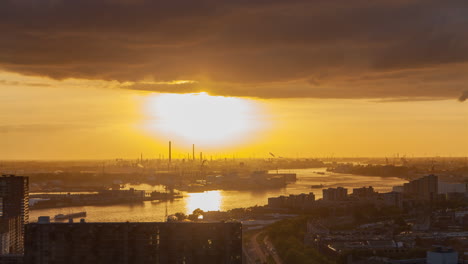 rotterdam industrial skyline at sunset