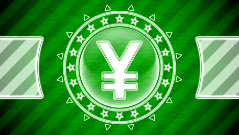 yen icon in circle shape and green striped background. illustration.