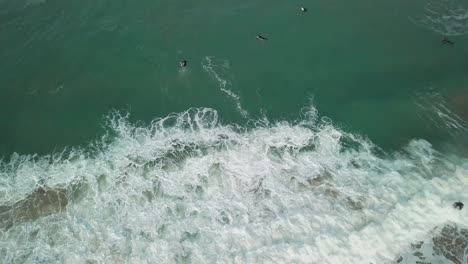 Vista-De-Pájaro-De-Un-Surfista-Cabalgando-Sobre-Una-Ola-Perfecta-En-La-Playa-De-Towan-En-Newquay,-Cornwall,-Reino-Unido---Antena