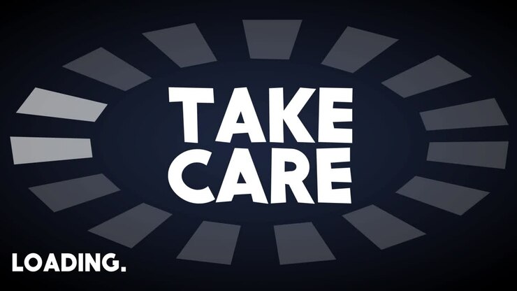 Take Care text with Loading, Downloading, Uploading Bar Indicator.