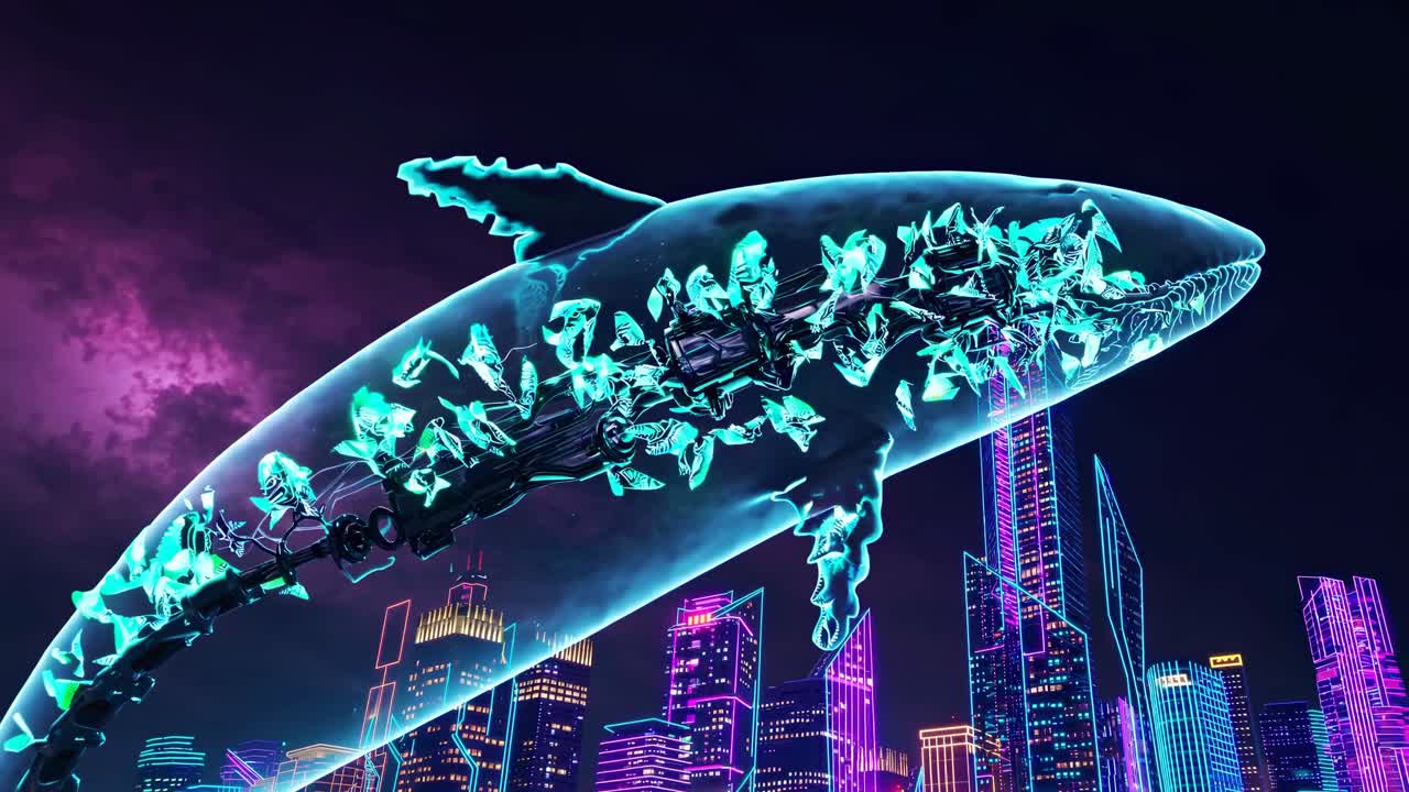 Futuristic Whale in a Neon City