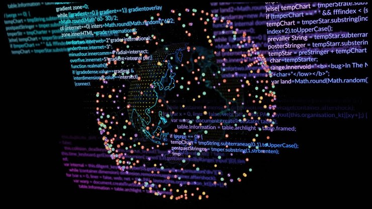 Animazione dell'elaborazione di dati digitali sul globo.