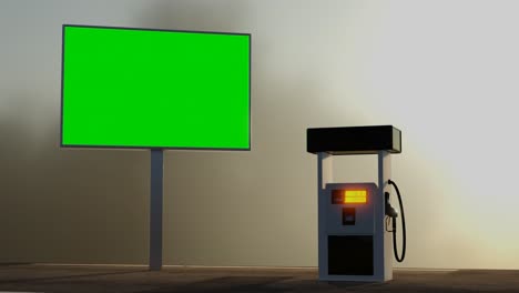 green screen road sign and gas station fuel pump 3d rendering animation