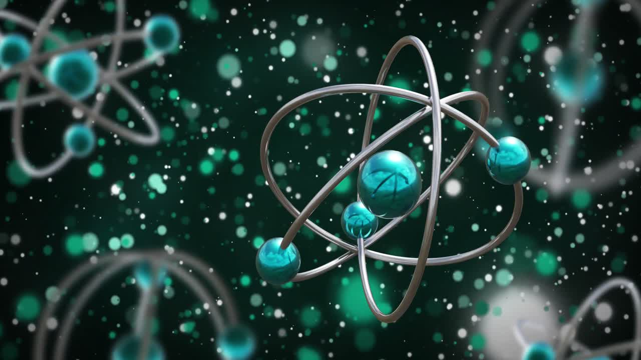 Animation of micro of atom models over black background