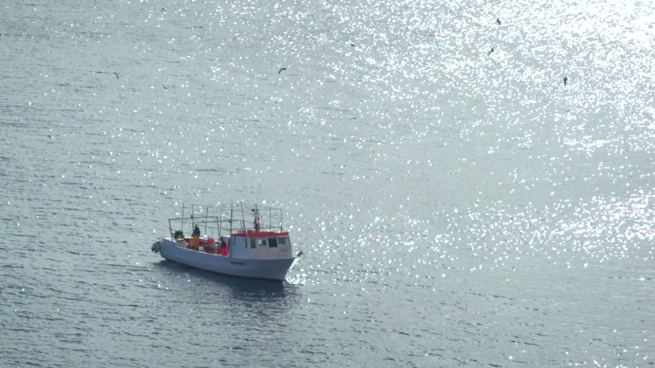 바다, 리파리 섬, 시칠리아, 이탈리아에 주차된 이탈리아 어선