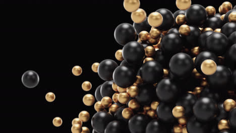 black and gold geometric 3d balls hit each other with a magnet in a pile in the form of a ball in