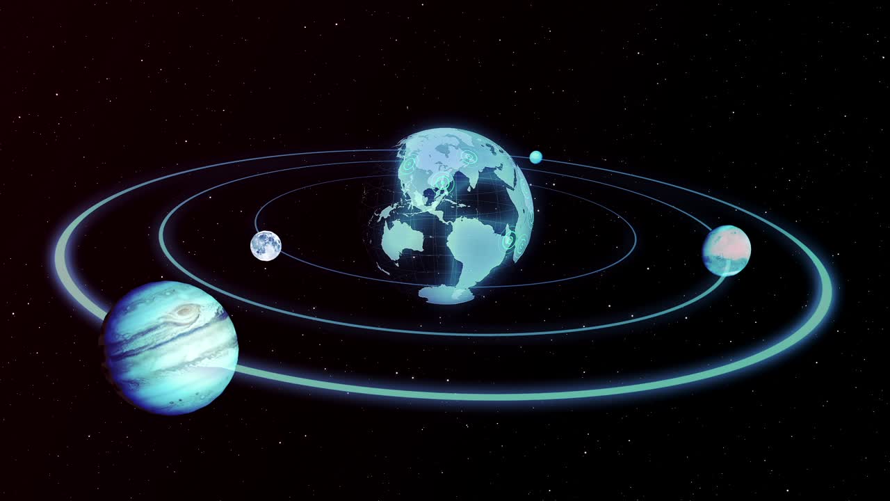 Planets Orbiting a Globe in Space