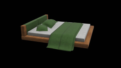 Modern Wooden Platform Bed with Green Bedding