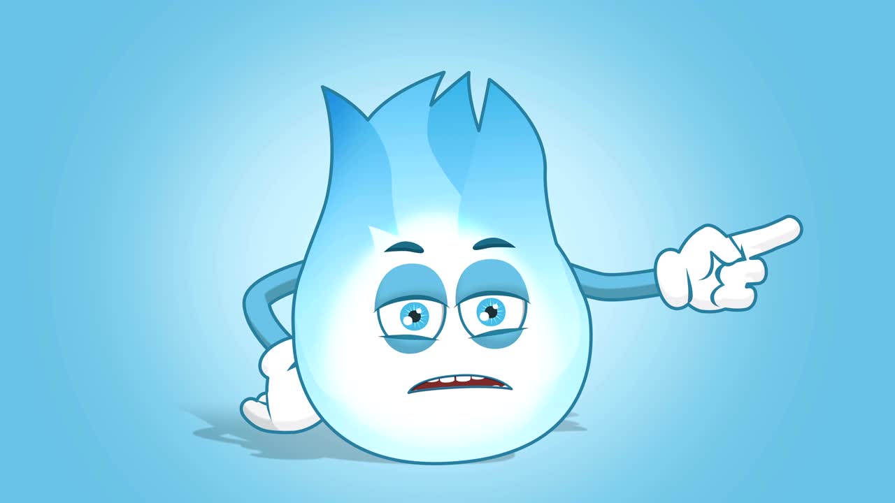 fuego de gas de dibujos animados puntero derecho infeliz con animación de cara alfa mate