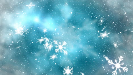 snow falling on blue background