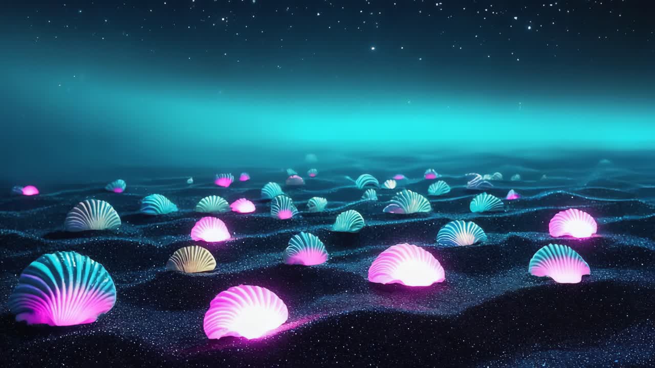 Glowing Sea Shells Underwater at Night