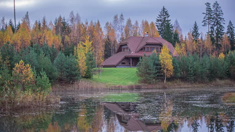 beautiful autumn landscape and lodge in amatciems, latvia, timelapse