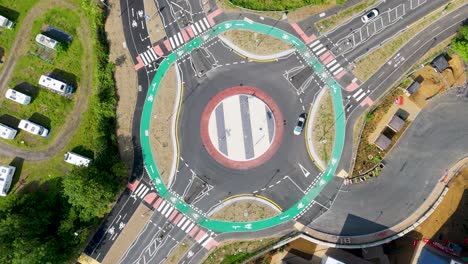 top-down drone rotation over dutch roundabout in hemel hempstead, hertfordshire, uk