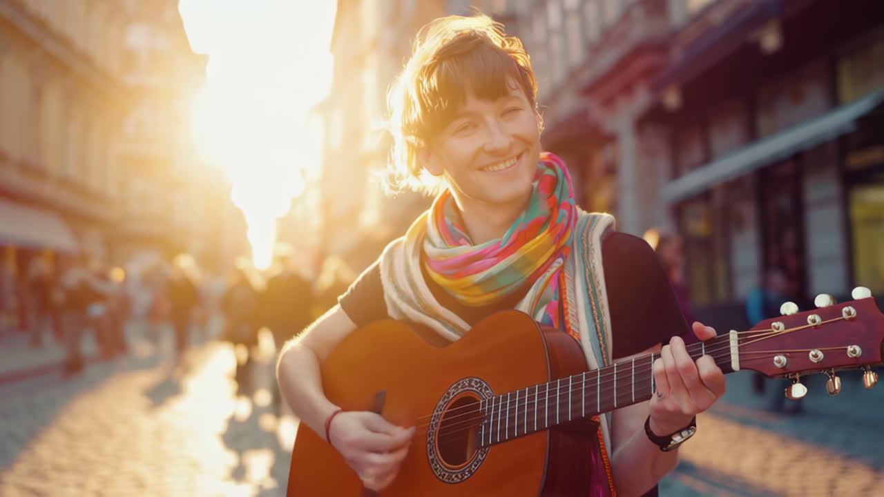 Musicista di strada che suona la chitarra acustica