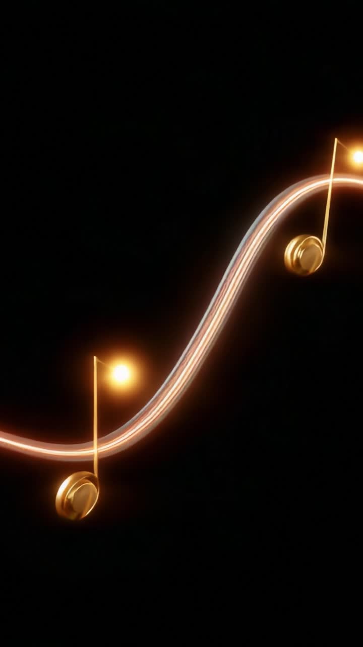 A Glowing Journey Through Musical Waves: A Visual Symphony of Light and Rhythm Demonstrated by Vibrant Notes and Fluid Patterns Captured Against a Dark Backdrop