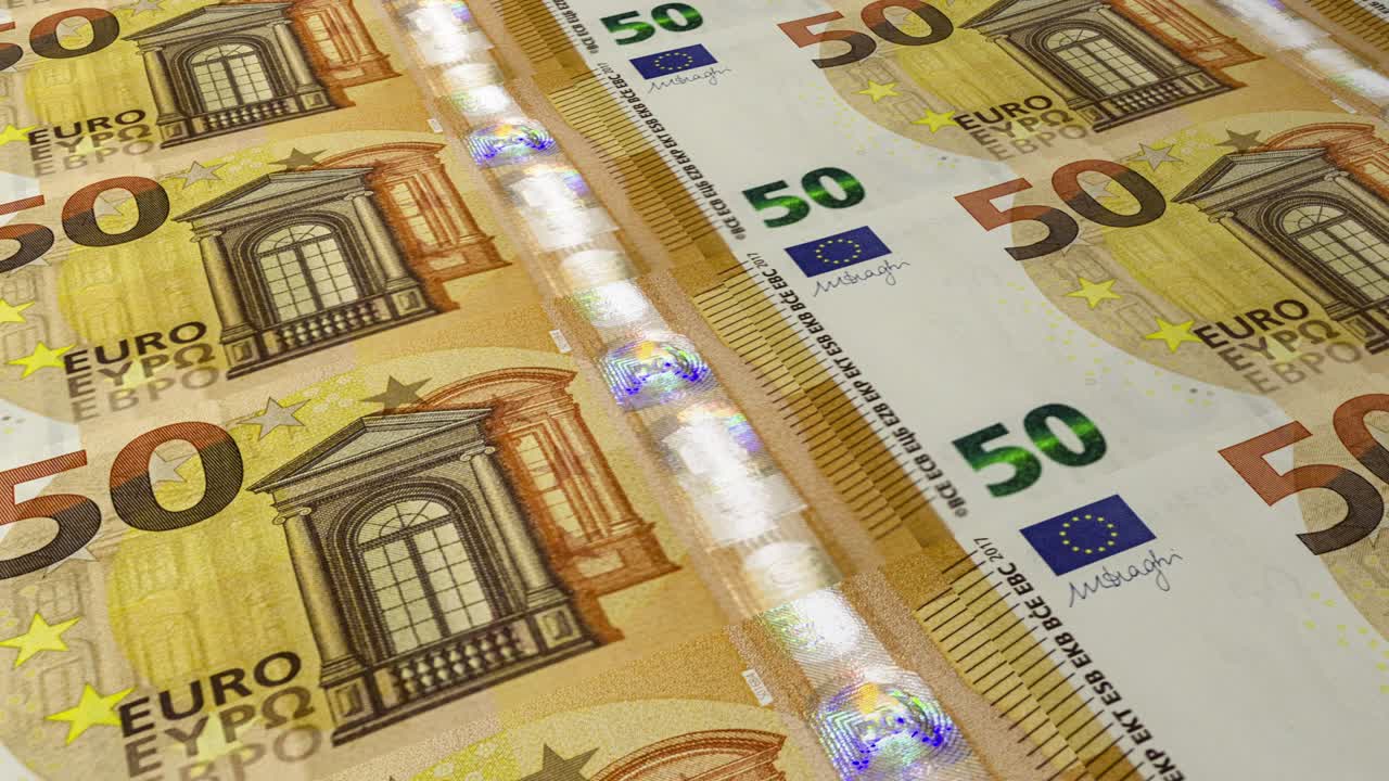 50 Euro printing. Loop footage, 3d illustration