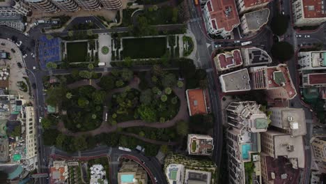 Monaco-City-Skyscrapers-and-High-Rise-Buildings,-Aerial-Drone-Top-Down-Bird's-Eye-View