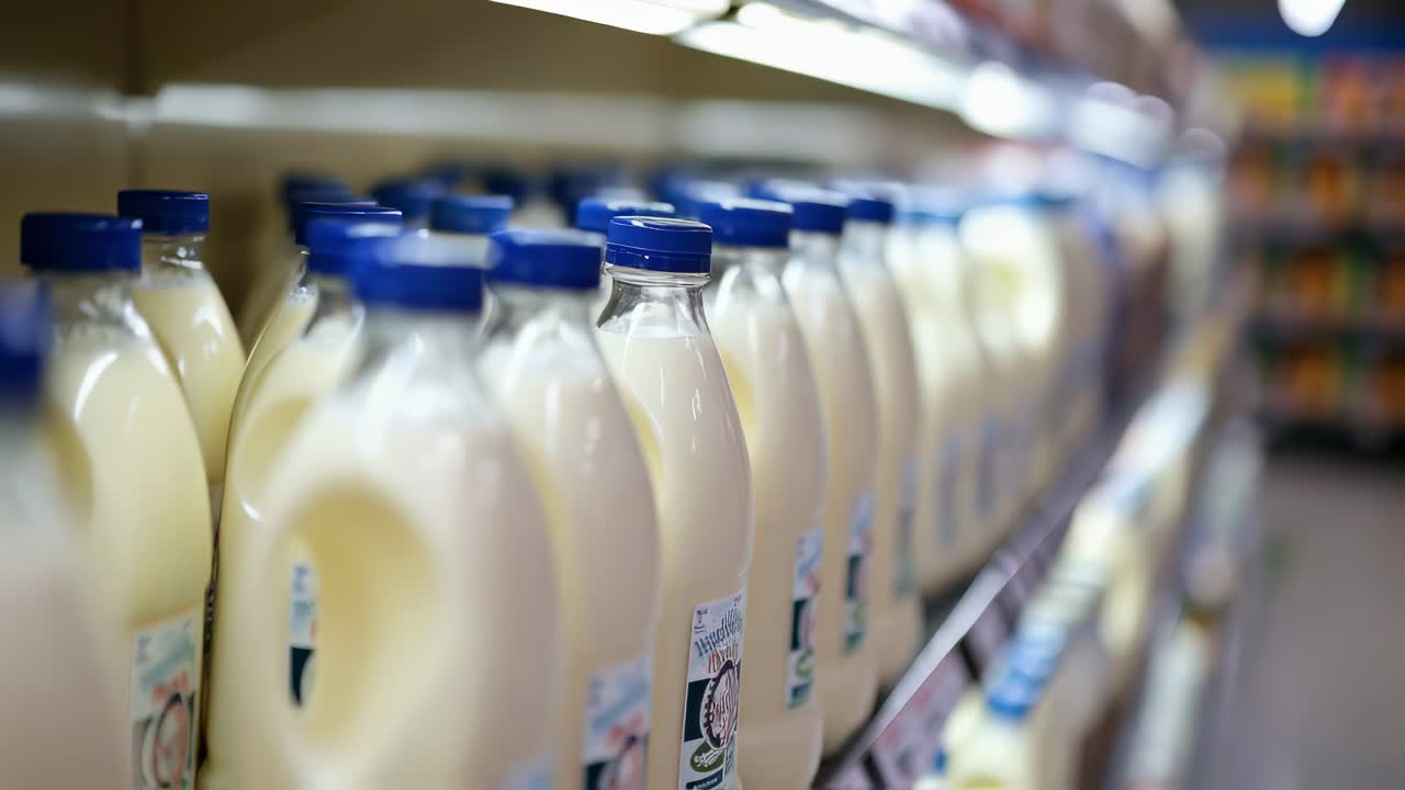 Milk Bottles on a Supermarket Shelf