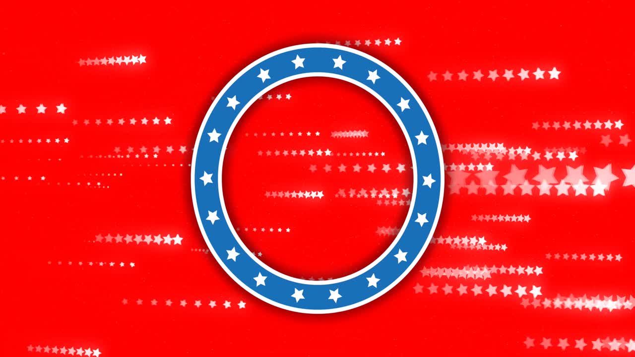 빨간색 배경에서 움직이는 별 위의 별과 함께 파란색 원의 애니메이션