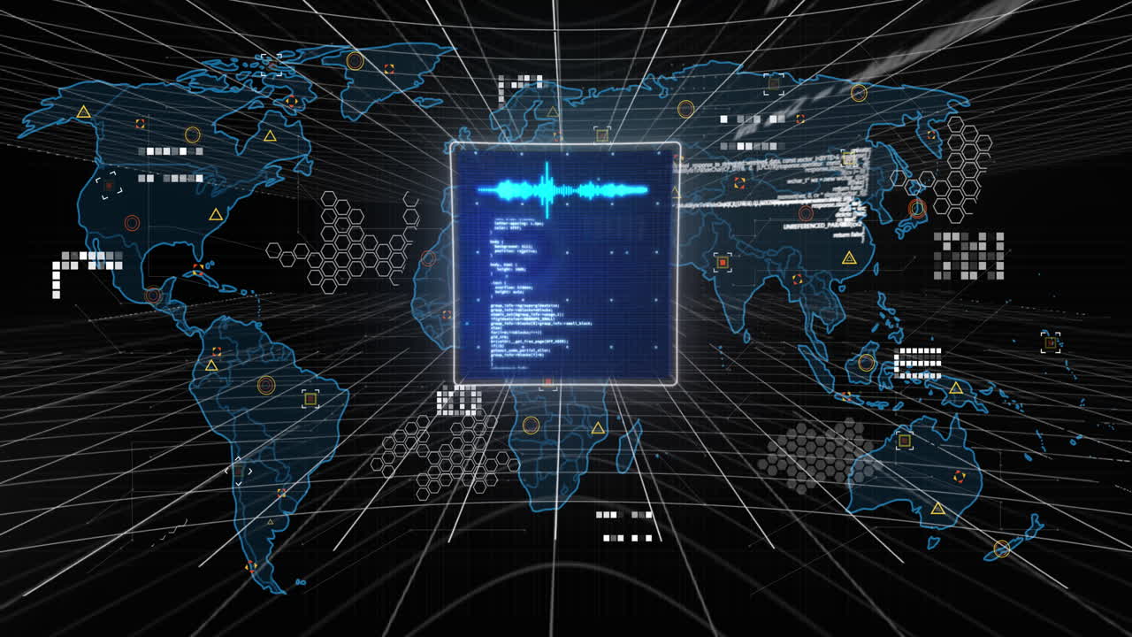 Animation of screen and data processing over world map