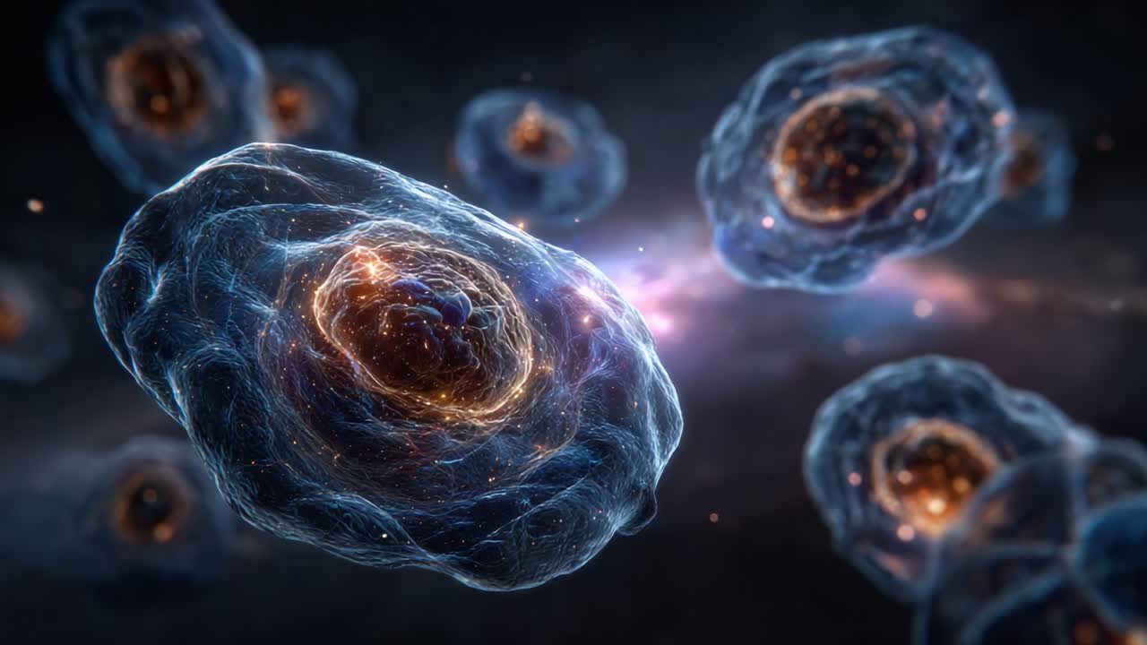Astonishing Visualization of Cosmic Cellular Structures: Exploring the Intricacies of Life at a Subatomic Level Through Stunning 3D Rendering and Vibrant Colors