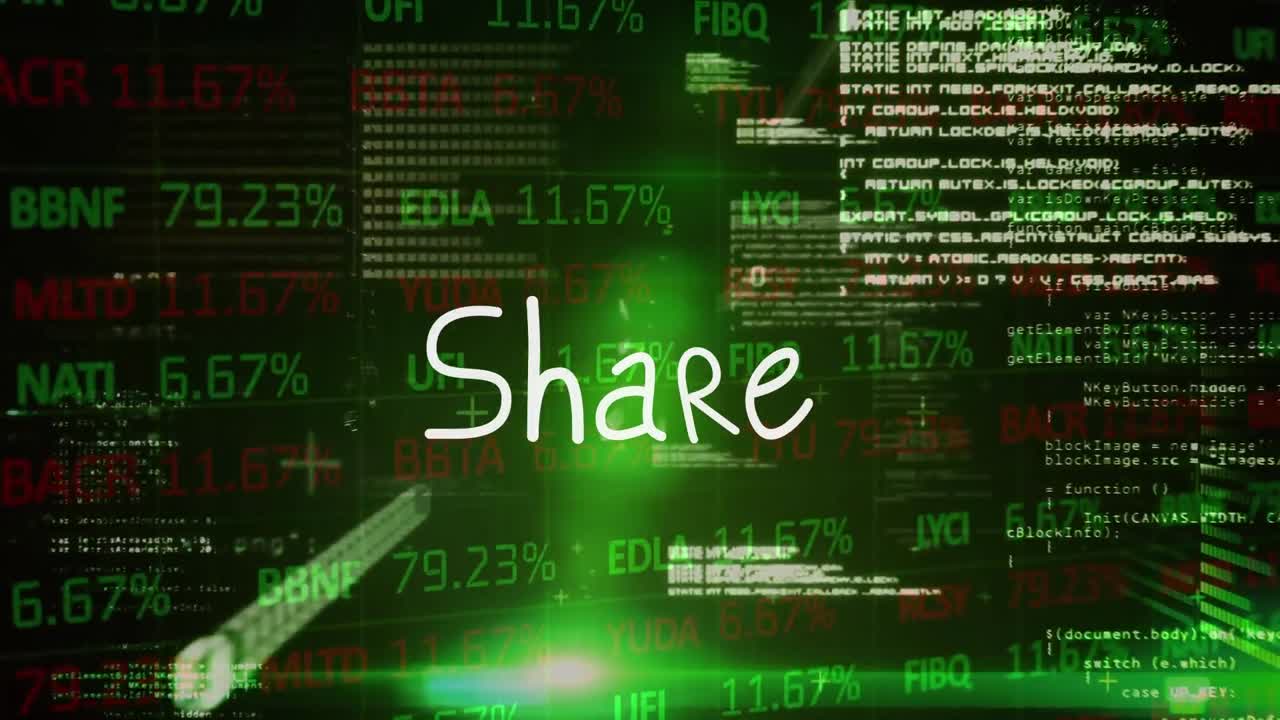 검은색 배경에 공유 텍스트와 데이터 처리의 애니메이션