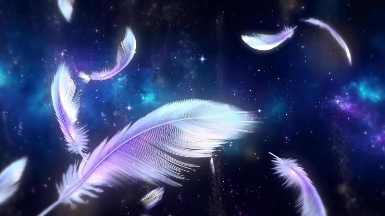 White Feathers Floating in a Magical Starry Galaxy