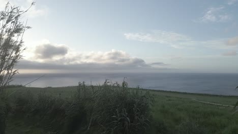 drone flying at low altitude over viewpoint with sea in background