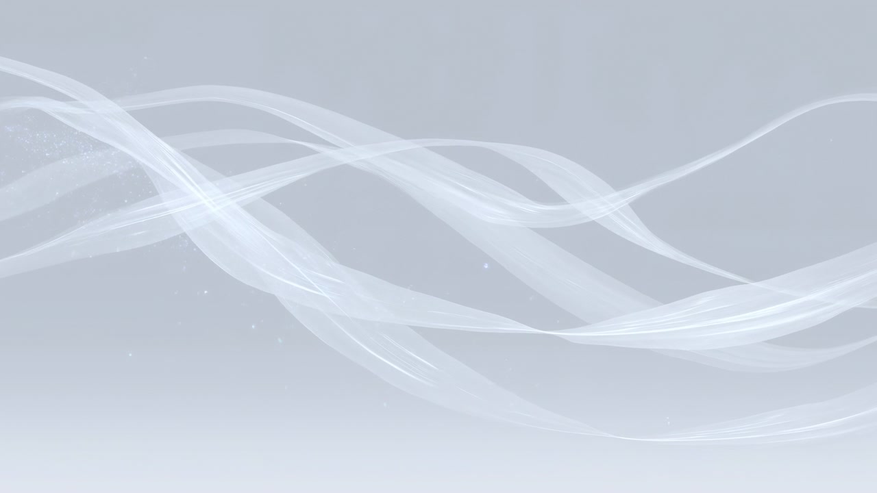 Flowing White Ribbons Across Pale Background, Gentle Translucent Waves Move In Slow Cinematic Motion, Soft