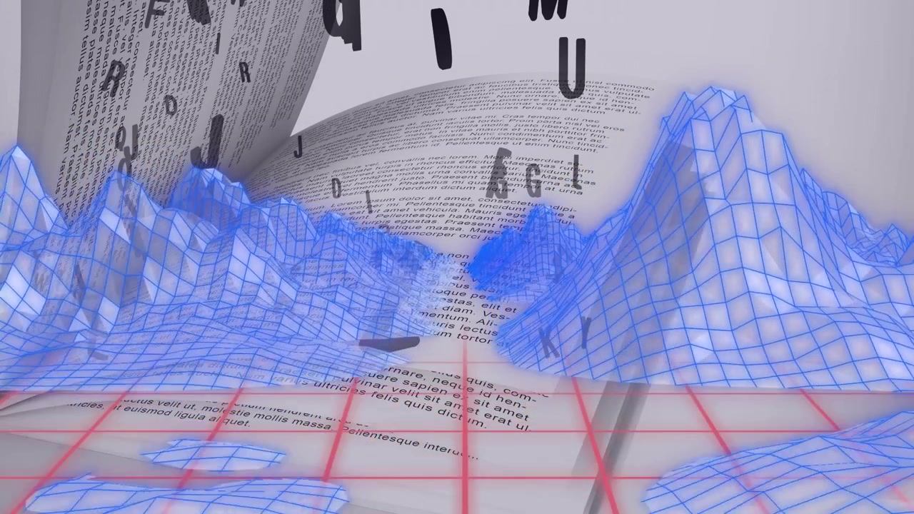 Animation of metaverse structures over grid network against snellen eye chart on white background