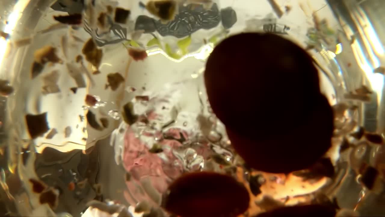 셰프는 채소 수프를 준비합니다. 셰프는 수프에 향신료를 추가합니다. 팬에서 보는 풍경입니다.