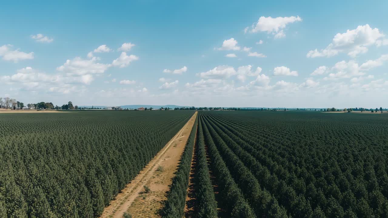 Aerial view of agricultural field with a road