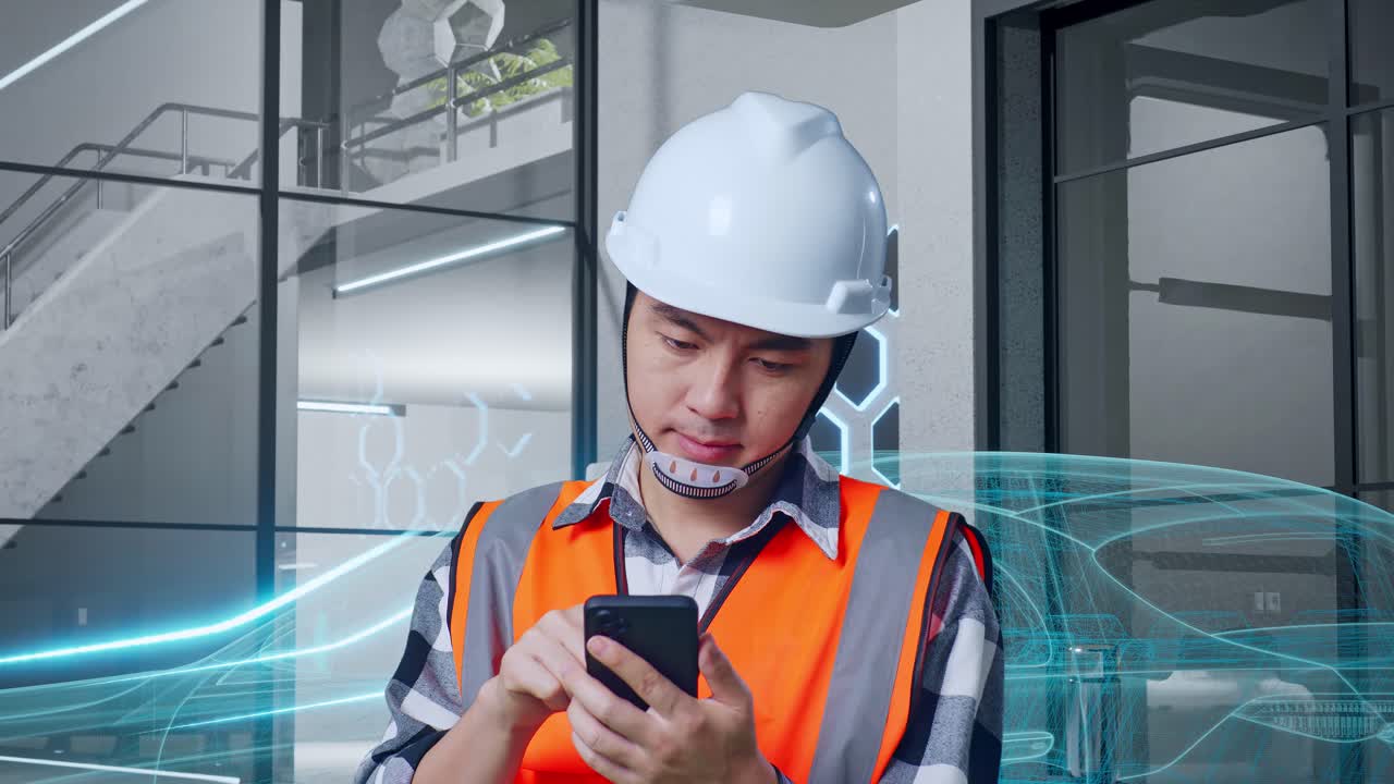 ingeniero revisando el diseño de automóviles en una oficina moderna