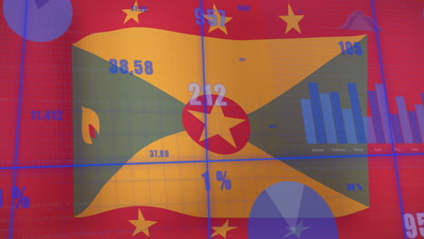 Animation-Der-Statistischen-Datenverarbeitung-Vor-Dem-Hintergrund-Der-Wehenden-Flagge-Von-Grenada