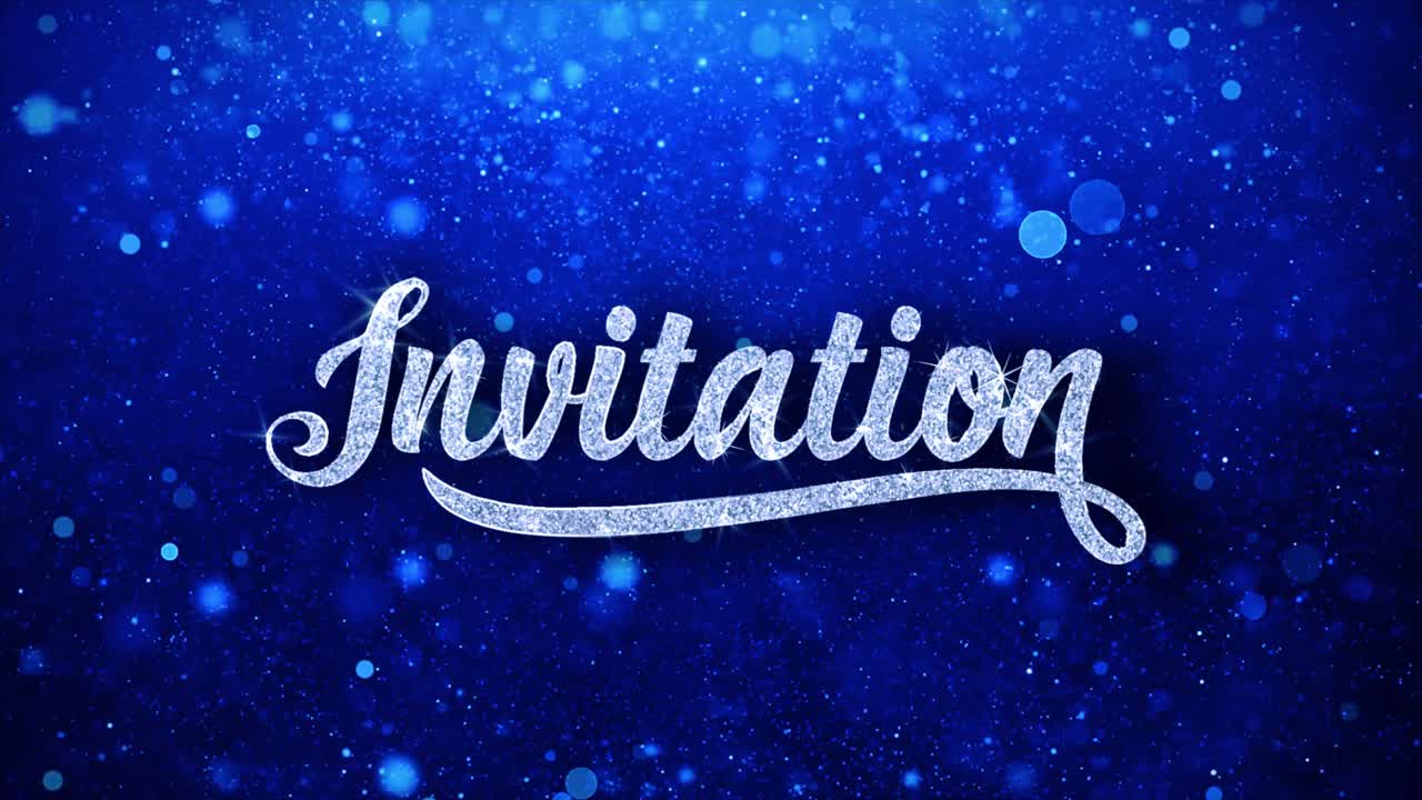Glittering Invitation Text on a Blue Background