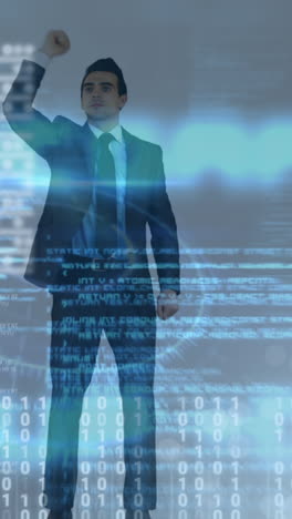animación de diversos datos informáticos sobre el hombre de negocios caucásico golpeando