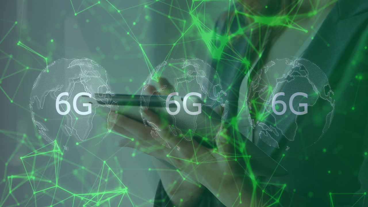 Digital globe with network connections overlay representing 6G technology animation